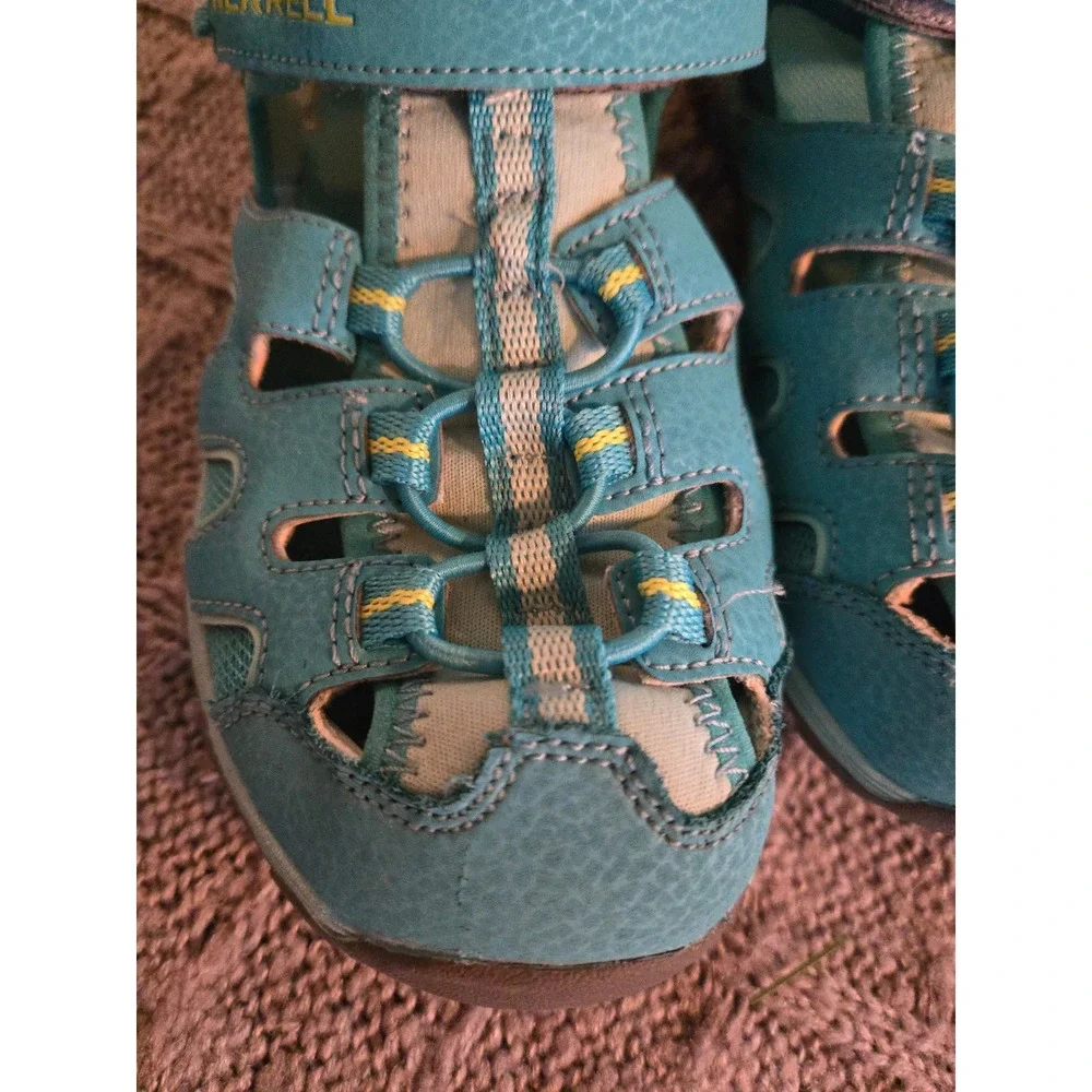 MERRELL Hydro H2O Hiker Kids Blue Teal Leather Mesh Water Sandals Size 5W